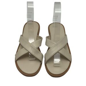 Nude Faux Leather Minimalist Cross Strap Slide Sandals Size 6 EU 36 Women